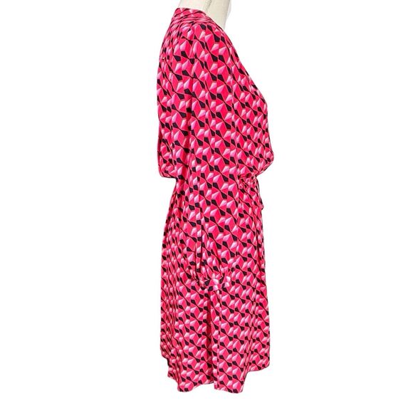 Kate Spade Silk Blend Dress Diamond Pinwheel Print Womens Large Pink Black READ - Picture 5 of 12